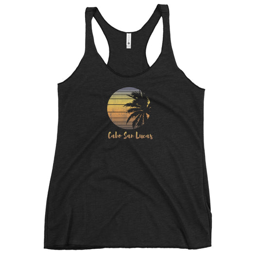 Retro Cabo San Lucas Mexico Beach Family Vacation Souvenir Palm Tree Women's Racerback Tank Top