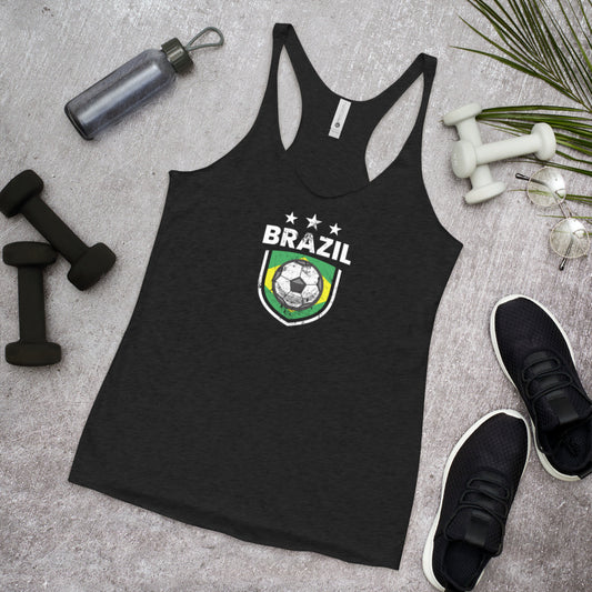 Retro Brazil Soccer Team Football Fan Country Brasil Brazilian Flag Women's Racerback Tank Top