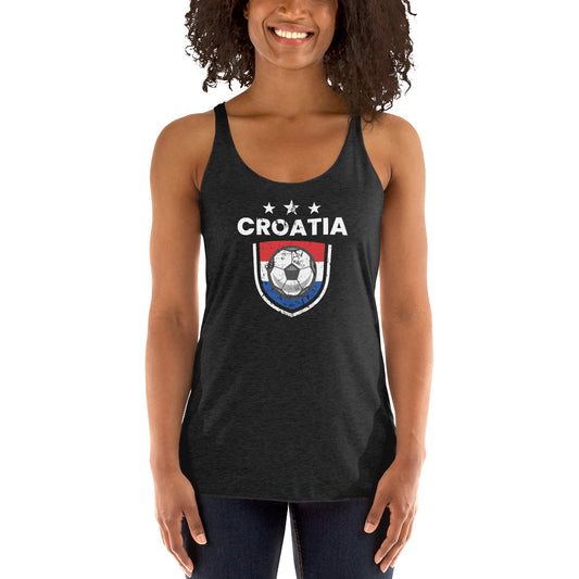 Retro Croatia Soccer Team Football Fan Country Croatian Flag Women's Racerback Tank Top