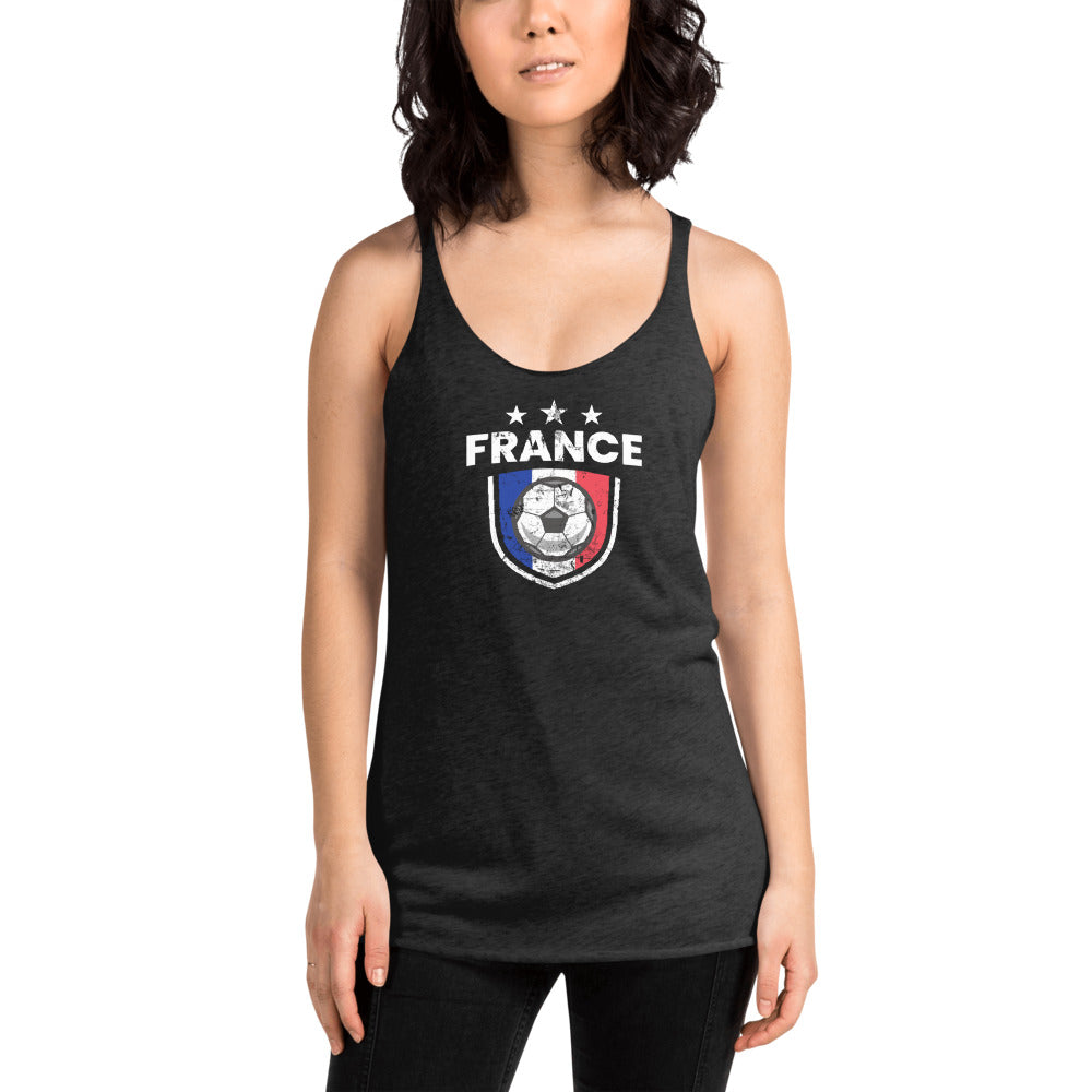 Retro France Soccer Team Football Fan Country French Flag Women's Racerback Tank Top