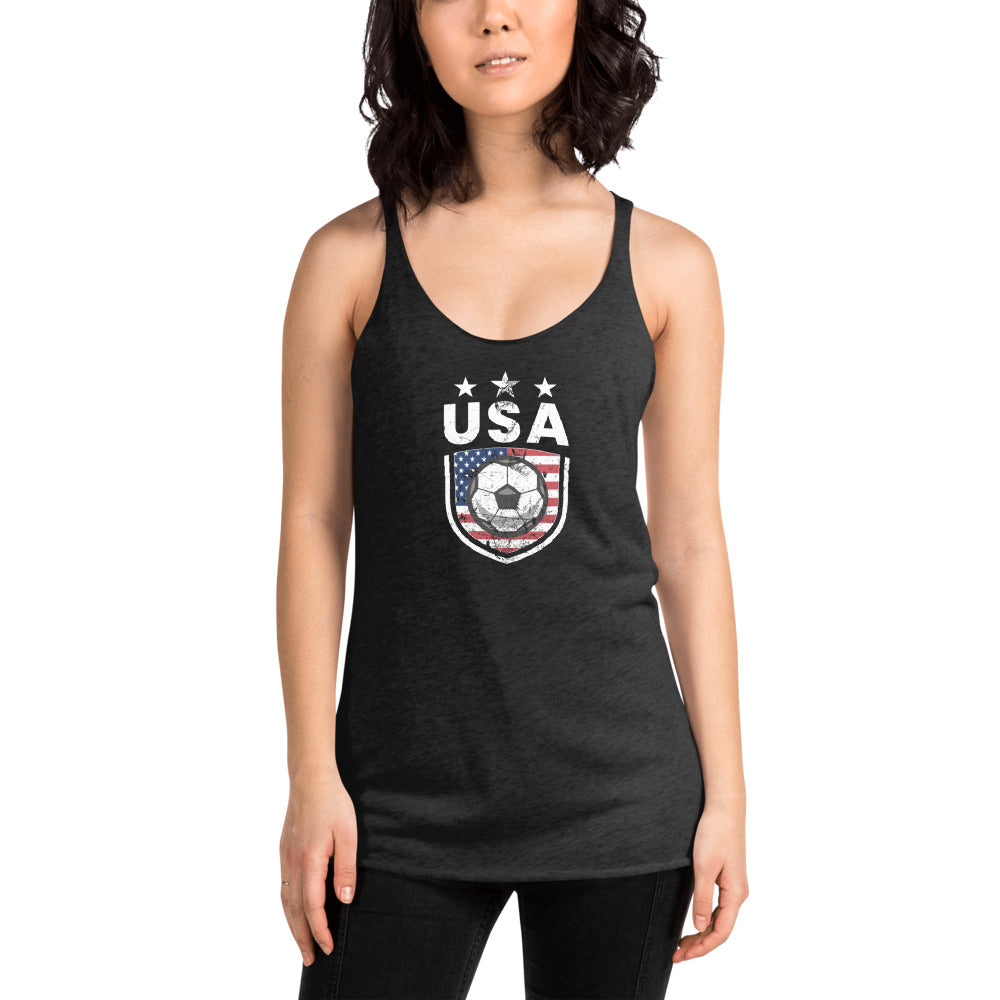 Retro USA Soccer Team Football Fan Country American Flag Women's Racerback Tank Top