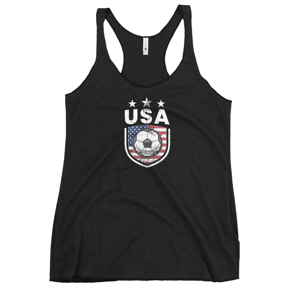 Retro USA Soccer Team Football Fan Country American Flag Women's Racerback Tank Top