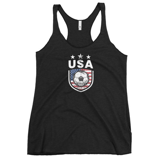 Retro USA Soccer Team Football Fan Country American Flag Women's Racerback Tank Top