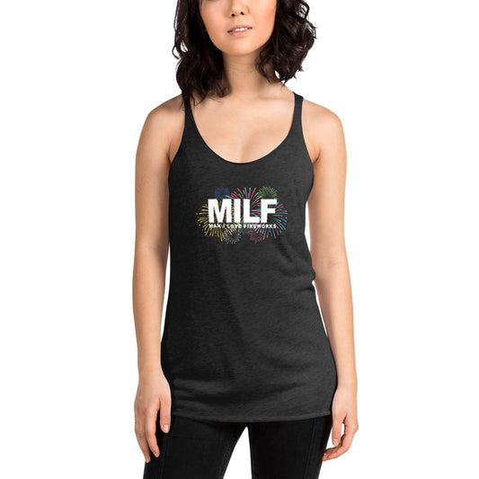 Funny MILF 4th Of July Fireworks Fan Joke Quote Women's Racerback Tank Top