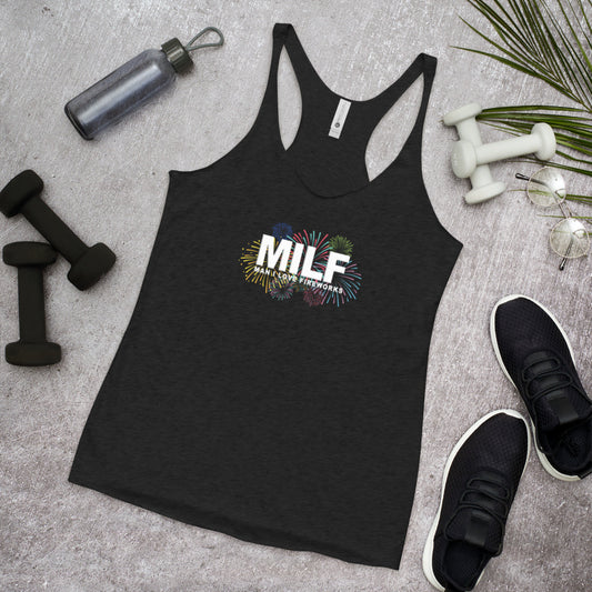 Funny MILF 4th Of July Fireworks Fan Joke Quote Women's Racerback Tank Top