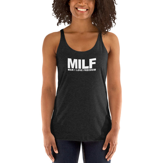 Funny MILF USA  Freedom Joke  Women's Racerback Tank Top