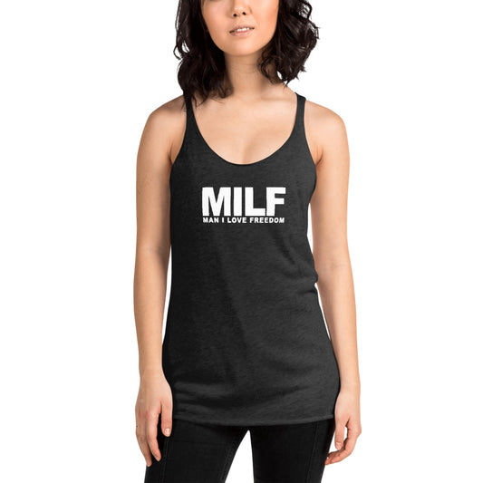 Funny MILF USA  Freedom Joke  Women's Racerback Tank Top
