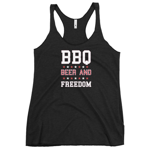 Funny BBQ Beer And Freedom July 4th Patriotic 4th Of July USA Women's Racerback Tank Top