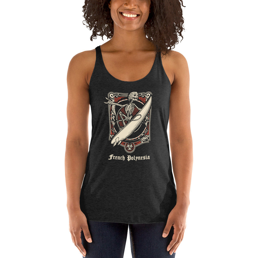 Cool French Polynesia Surfing Fan Surfer  Women's Racerback Tank Top
