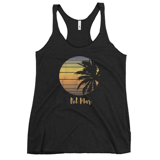 Retro Del Mar California Beach Vacation Souvenir Palm Tree Women's Racerback Tank Top