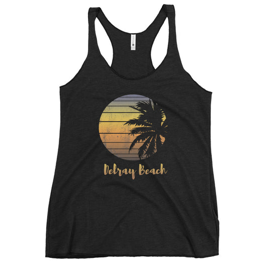 Retro Delray Beach Florida Palm Tree Vacation Souvenir Women's Racerback Tank Top