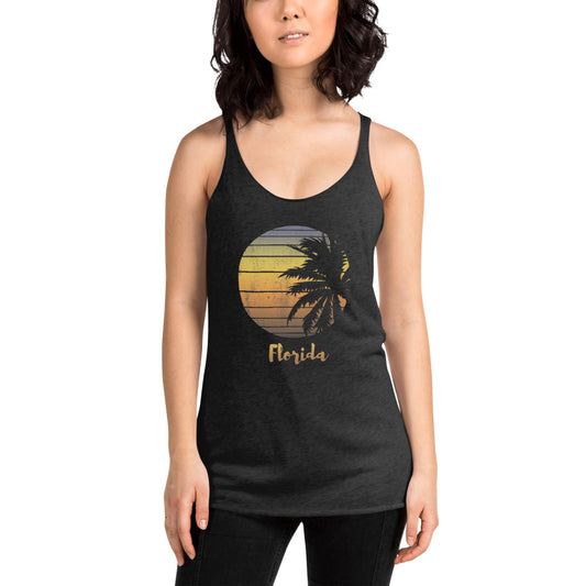 Retro Florida Beach Palm Tree Vacation Souvenir Women's Racerback Tank Top