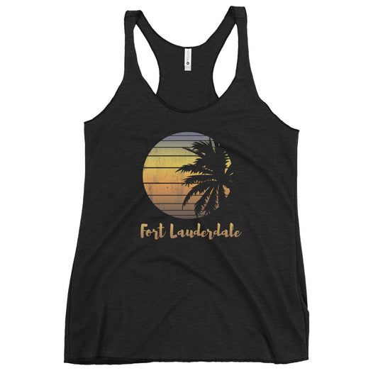 Retro Fort Lauderdale Florida Beach Palm Tree Vacation Souvenir Women's Racerback Tank Top