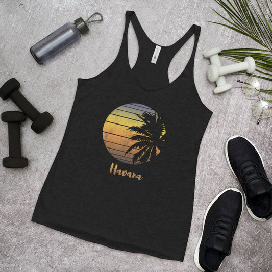 Retro Havana Cuba Beach Palm Tree  Vacation Souvenir Women's Racerback Tank Top