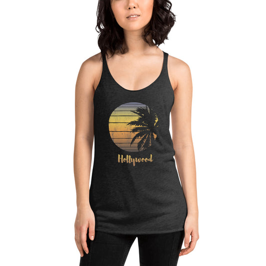 Retro Hollywood Florida Palm Tree Vacation Souvenir Women's Racerback Tank Top