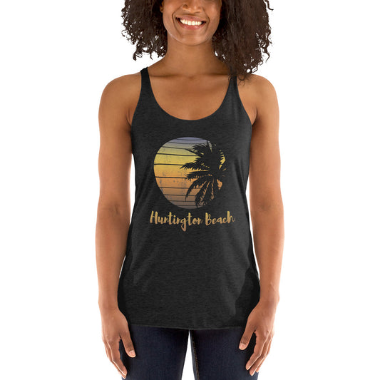 Retro Huntington Beach California Cool Vacation Souvenir Palm Tree Women's Racerback Tank Top