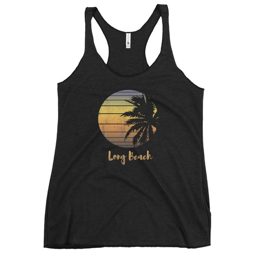Retro Long Beach California Vacation Souvenir Palm Tree Women's Racerback Tank Top
