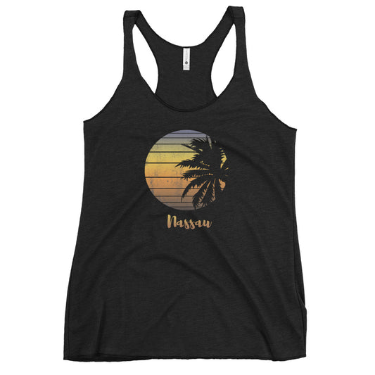 Retro Nassau Bahamas  Beach Palm Tree Vacation Souvenir Women's Racerback Tank Top