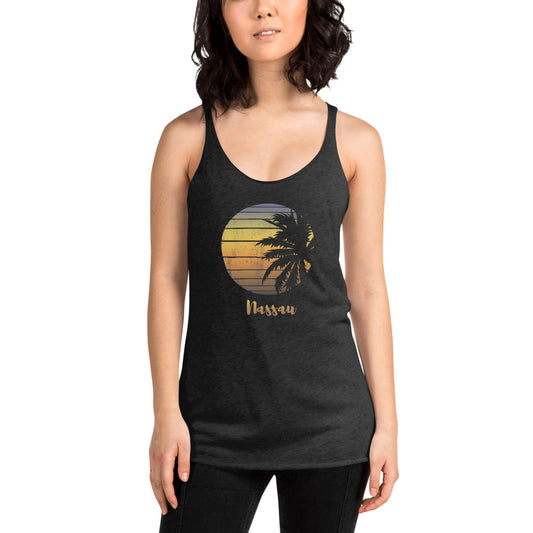 Retro Nassau Bahamas Beach Palm Tree Vacation Souvenir Women's Racerback Tank Top