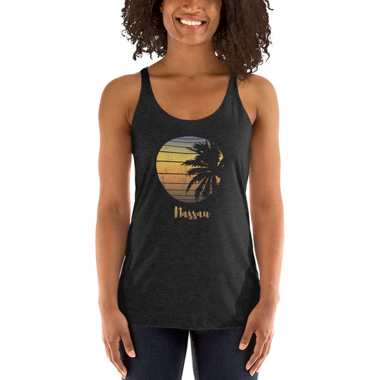 Retro Nassau Bahamas  Beach Palm Tree Vacation Souvenir Women's Racerback Tank Top