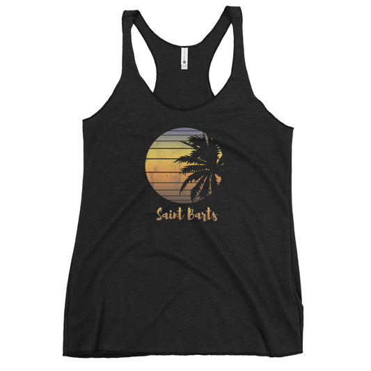 Retro Saint Barts  Beach Palm Tree Vacation Souvenir Women's Racerback Tank Top