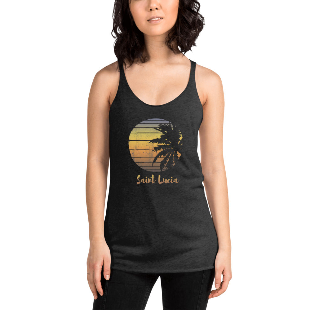 Retro Saint Lucia  Beach Palm Tree Vacation Souvenir Women's Racerback Tank Top