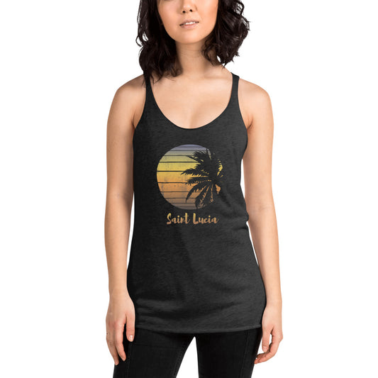 Retro Saint Lucia  Beach Palm Tree Vacation Souvenir Women's Racerback Tank Top