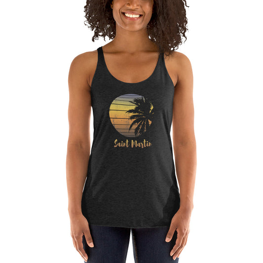 Retro Saint Martin  Beach Palm Tree Vacation Souvenir Women's Racerback Tank Top