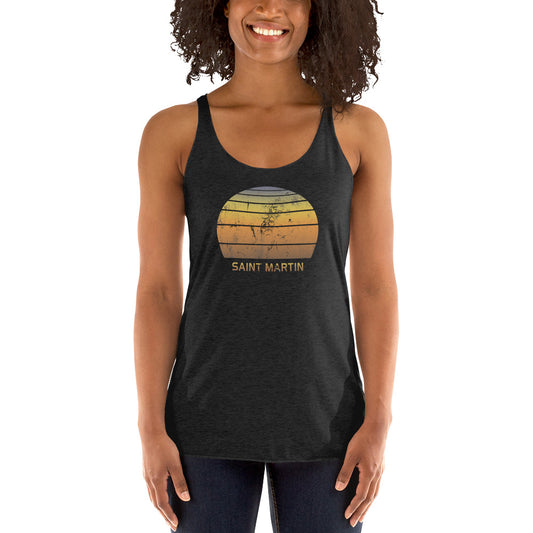 Retro Saint Martin  Beach Vacation Souvenir Women's Racerback Tank Top