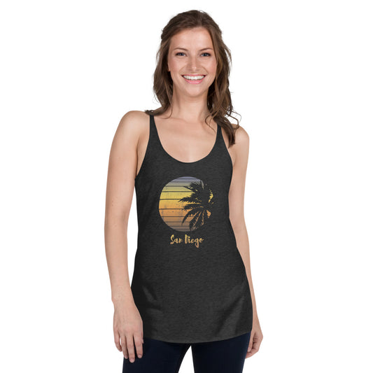 Retro San Diego California Beach Vacation Souvenir Palm Tree Women's Racerback Tank Top