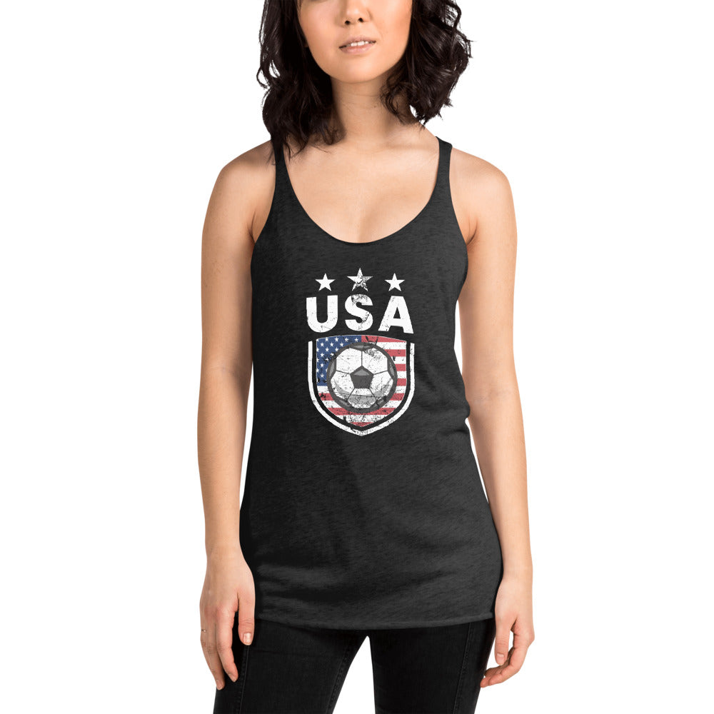 Retro USA Soccer Team Football Fan Country American Flag Women's Racerback Tank Top