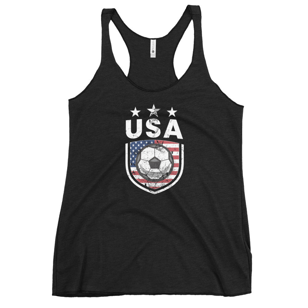 Retro USA Soccer Team Football Fan Country American Flag Women's Racerback Tank Top