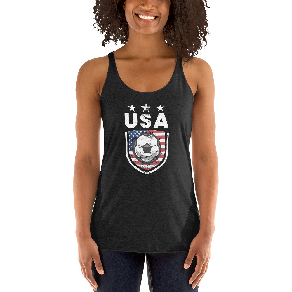 Retro USA Soccer Team Football Fan Country American Flag Women's Racerback Tank Top