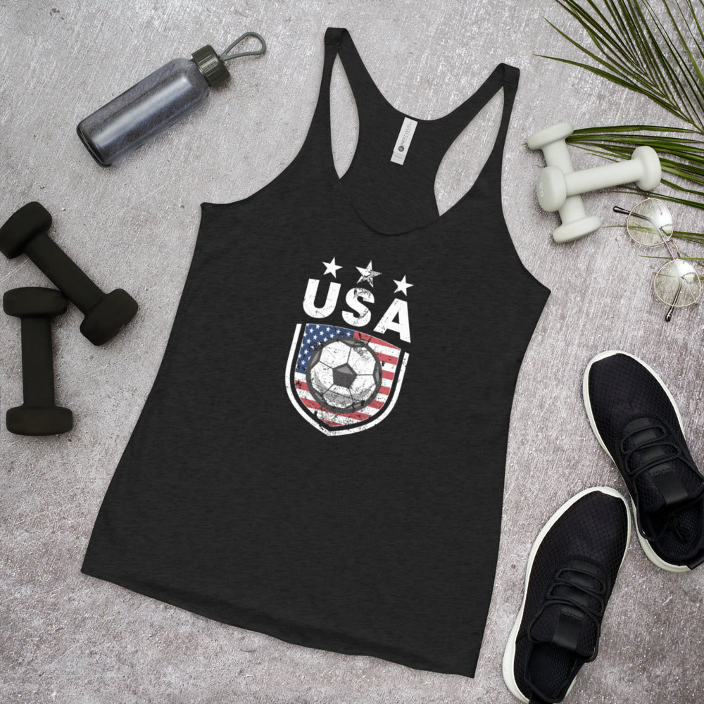 Retro USA Soccer Team Football Fan Country American Flag Women's Racerback Tank Top