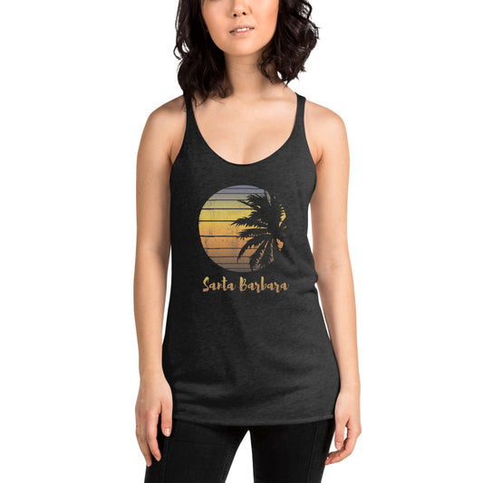 Retro Santa Barbara California Beach Vacation Souvenir Palm Tree Women's Racerback Tank Top