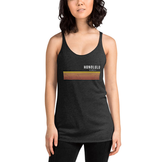 Retro Honolulu Oahu Hawaii Vacation Stripes Women's Racerback Tank Top