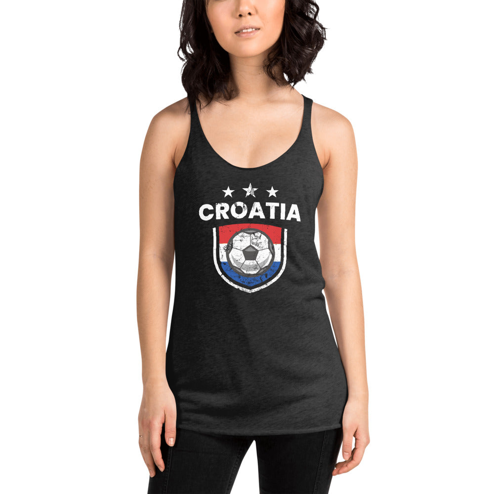 Retro Croatia Soccer Team Football Fan Country Croatian Flag Women's Racerback Tank Top