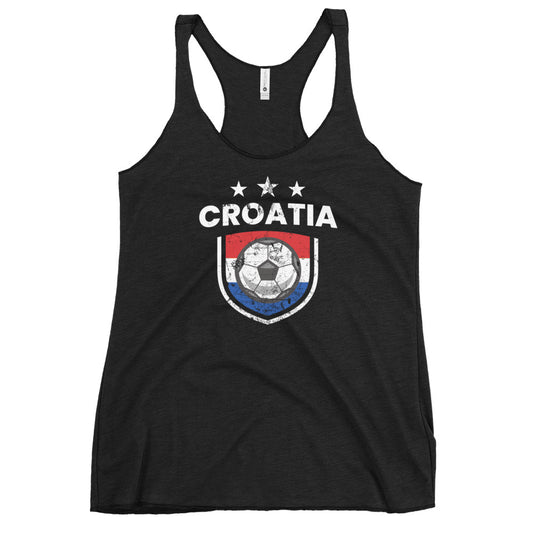 Retro Croatia Soccer Team Football Fan Country Croatian Flag Women's Racerback Tank Top