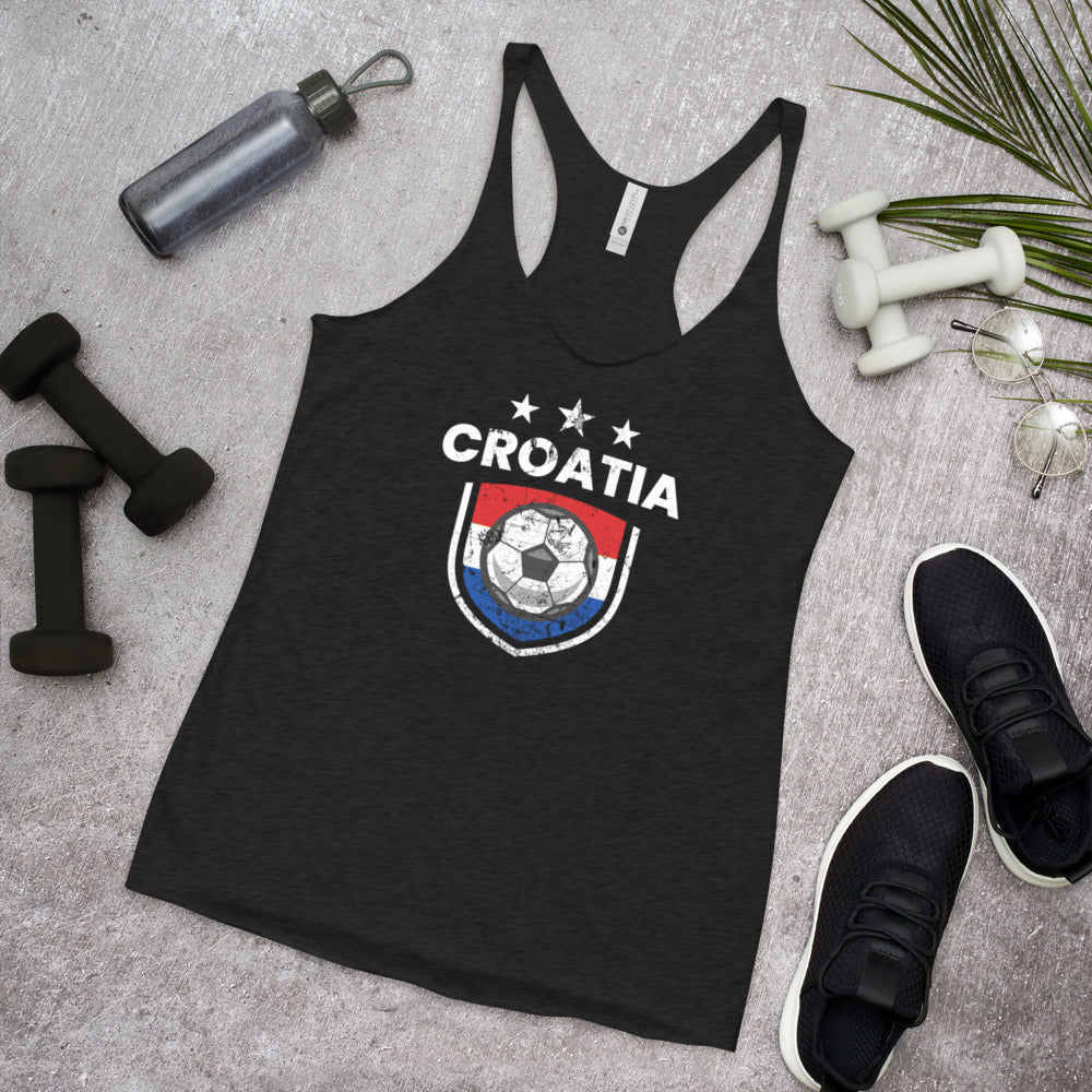 Retro Croatia Soccer Team Football Fan Country Croatian Flag Women's Racerback Tank Top