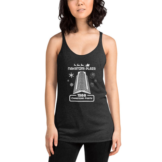 Funny Nakatomi Plaza Christmas Party Joke Parody Women's Racerback Tank Top