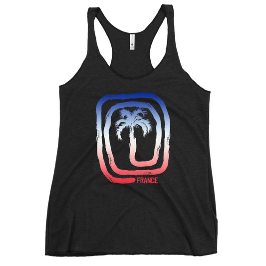 Cool France Flag Beach Palm Tree Vacation Souvenir Women's Racerback Tank Top