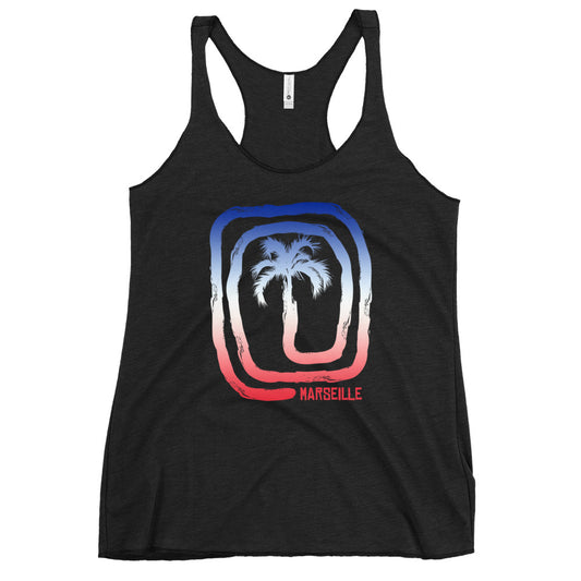 Cool Marseille France Flag Beach Palm Tree Vacation Souvenir Women's Racerback Tank Top