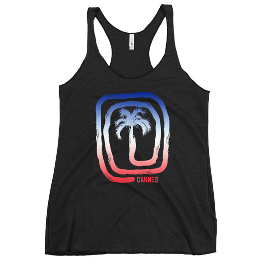 Cool Cannes France Flag Beach Palm Tree Vacation Souvenir Women's Racerback Tank Top