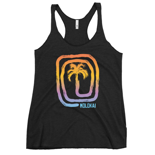 Cool Molokai Hawaii Beach Palm Tree Vacation Souvenir Women's Racerback Tank Top