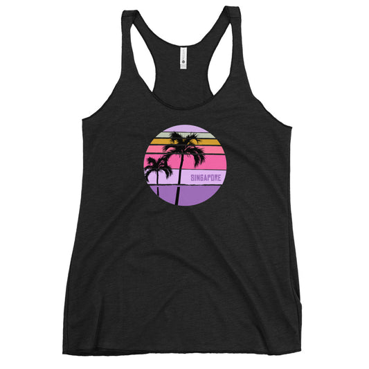 Cool Singapore Palm Tree Artistic Vacation Souvenir Women's Racerback Tank Top