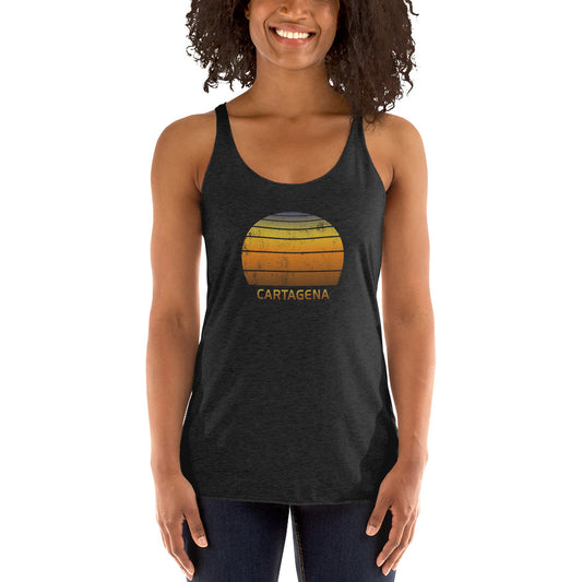 Retro Cartagena Colombia Sunset  Vacation Souvenir   Vintage Sunrise Women's Racerback Tank Top