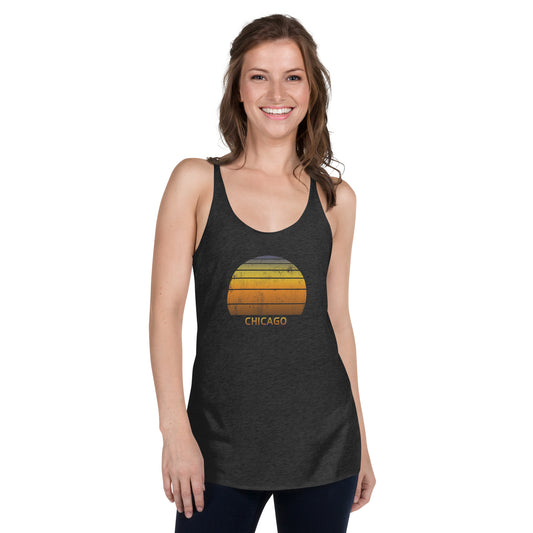 Retro Chicago Sunset Vacation Souvenir Vintage Sunrise Women's Racerback Tank Top