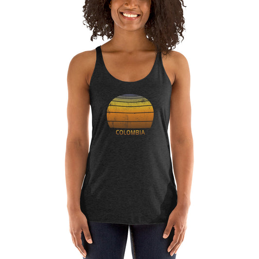 Retro Colombia Sunset Vacation Souvenir Vintage Sunrise Women's Racerback Tank Top