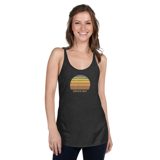 Retro Green Bay Wisconsin Women's Racerback Tank Top Vacation Souvenir Sunset Vintage