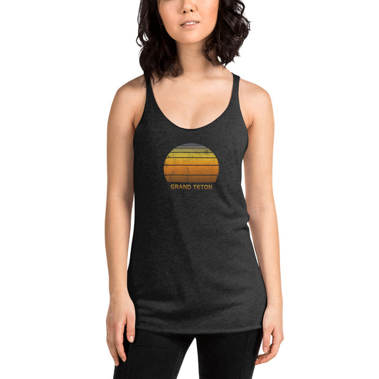 Retro Grand Teton National Park Women's Racerback Tank Top Vacation Souvenir Sunset Vintage
